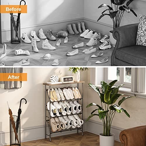JZM Shoe Rack Storage, Narrow 4 Tier Metal Shoe Storage Shelf, Free Standing Shoe Racks, Space Saving Shoe Rack Organizer for Entryway, Hallway, Bedroom, Living Room(12-16 Pair) 5