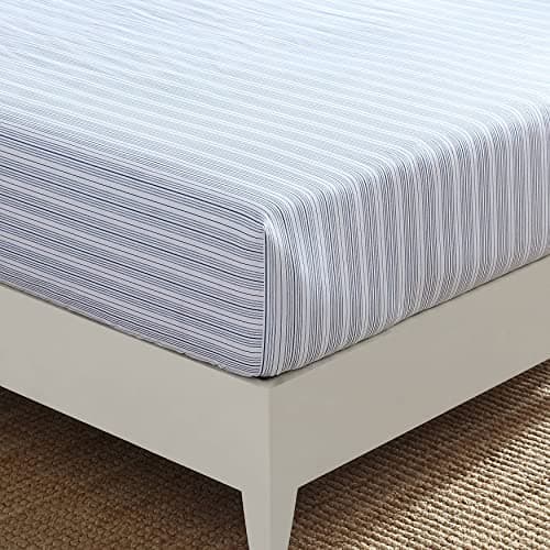 Nautica - Queen Fitted Sheet, Cotton Percale Bedding, Casual Home Decor (Beaux Stripe Blue, Queen)
