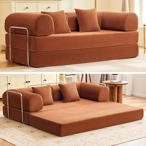 BestGlory Convertible Floor Sofa Bed, Corduroy Modular Floor Couch with Pillow, Comfy Modern Sofa Convertible Folding Couches for Living Room Bedroom 8