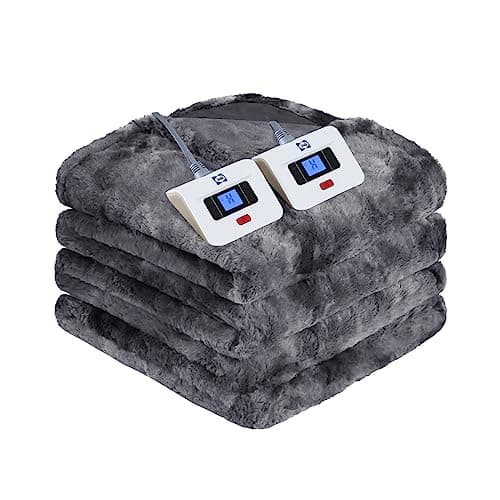 Sealy Electric Blanket Queen Size, Faux Fur & Flannel Heated Blanket with 10 Heat Setting & 1-12 Hour Auto Shut Off, Fast Heating Blanket, Machine Washable, Grey, 84 x 90 Inch
