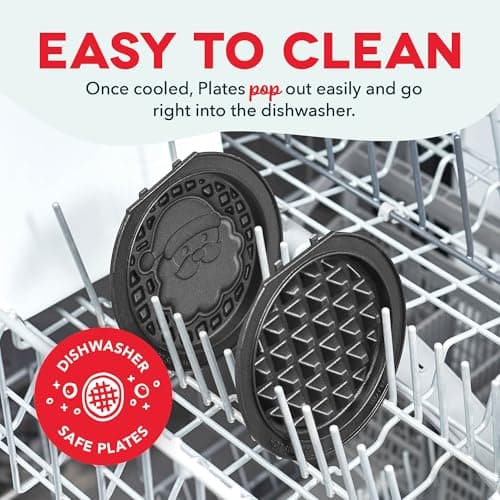 Dash Holiday MultiMaker Mini System - Includes Seasonal Snowflake, Pumpkin, Heart, Santa, and Classic Waffle Plates - Red, Six 4-Inch Removable Plates 5
