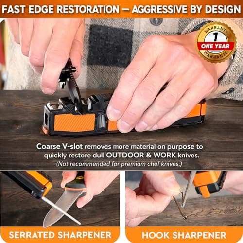Orange Ninja Pocket Field Knife Sharpener – 8-in-1 Camping & Hunting EDC Knife Sharpener with Guided Diamond Whetstones, Leather Strop, Fire Starter & Diamond Rod 5
