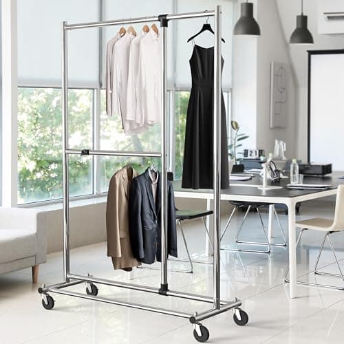 Simple Houseware Dual Bar Adjustable Garment Rack, Chrome, 72-inch Height 5
