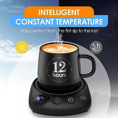 KitchekShop Coffee Mug Warmer - Fastest Heating & Highest Temperature, Coffee Cup Warmer for Desk Auto Shut Off, 4 Temp Settings & 1-12H Timer, Smart Electric Beverage Warmer for Coffee, Tea (Black) 4
