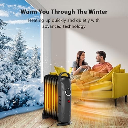 Air Choice Radiator Heater, 700W Oil Filled Radiator Heater with Adjustable Thermostat, 2 Heat Settings & Overheat Protection, Silent Operation, Portable for Bedroom, Office, Under Desk, Black 5