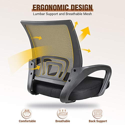 Furmax Office Chair Ergonomic Desk Chair Mesh Computer Chair, Mid Back Swivel Task Chair Executive Chair with Lumbar Support and Armrests, Black 6