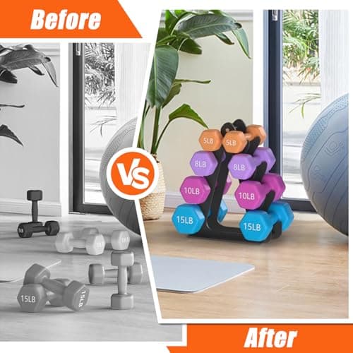 4-Tier Dumbbell Rack for 1-15 lb Weights (Dumbbell Rack Stand Only) Holds 5 Pairs Space-Saving Sturdy A-Frame Stand for Home Gym, Weight Rack for Women's Dumbbell Set 6