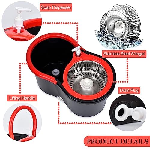 Spin Mop and Bucket with Wringer Set, 360° Spinning Mop Bucket System with 3 Microfiber Mop Replacement Heads and 61" Stainless Steel Adjustable Handle for Floor Cleaning 3