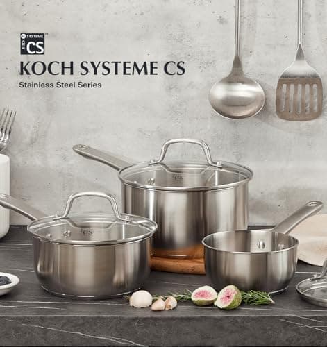 KOCH SYSTEME CS Stainless Steel Saucepan Set, 1QT & 2QT & 3QT Sauce Pan, Premium 18/10 Steel Sauce Pan Set, Induction Saucepans, Stainless Steel Pot Set 6 Piece, Easy to Clean, Oven Safe 7