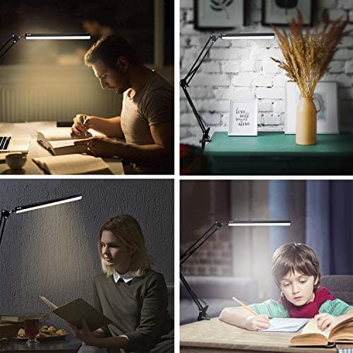 Argind LED Desk Lamp, Adjustable Swing Arm Lamp with Clamp, Eye-Caring Reading Desk Light, 10 Brightness Levels, 3 Lighting Modes, Memory Function Desk Lamps for Home Office with Adapter (Black) 6