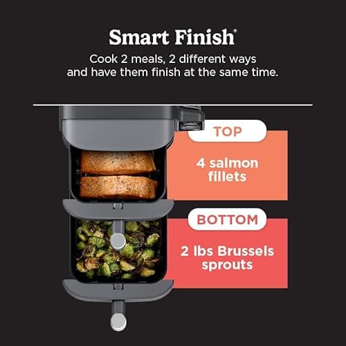 Ninja DoubleStack XL Smart Air Fryer, 2-Basket, 10 QT, 6-in-1, DoubleStack Technology Cooks 4 Foods at Once, Space Saving Design, Air Fry, Broil, Bake SL451 9