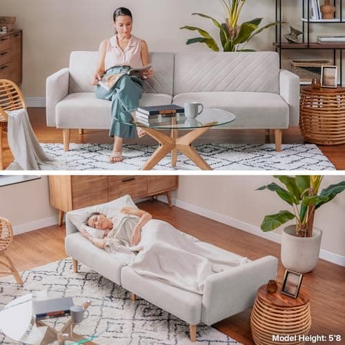 mopio 76.4" Futon Sofa Bed, Couch, Loveseat, Sleeper Sofa, Mid Century Modern Futon Couch, Sofa Cama, Couches for Living Room (Light Gray Fabric) 8