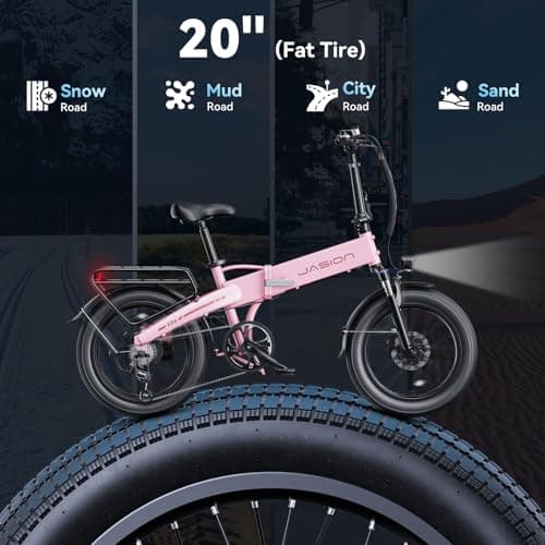Jasion Electric Bike for Adults, 1000W Peak Motor up to 25MPH Top Speed Ebike, Aluminum 20'' Fat Tire Electric Bike Built-in 48V Removable Battery with 55 Max Miles, EBS Folding Ebikes for Adults 5