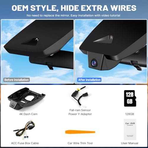 KuTaiTai 4K Dash Cam fit for Toyota RAV4 2022 2023 2024 2025 LE Limited SE Adventure XLE Premium XSE (Model B) with Vent Hole, OEM Look, G-Sensor, Loop Recording, 24H Parking Monitor, 128GB Card 8