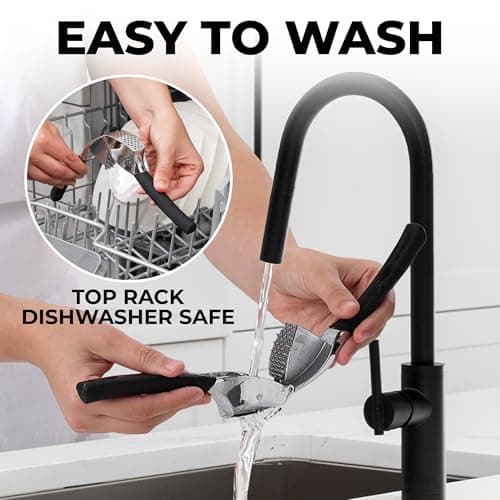 Zulay Kitchen Comfort Grip Garlic Press - Garlic Mincer Tool - Garlic Crusher - Garlic Press Mincer Rust Proof, with Soft Ergonomic Handle, Easy Clean Set with Peeler and Brush 6