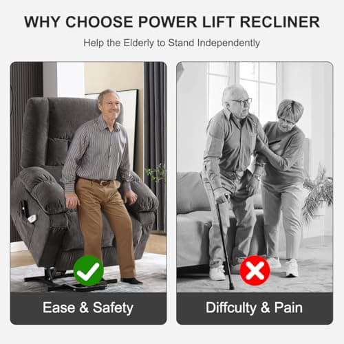 MAHOMICO Power Lift Recliner Chair for Elderly with Vibration Massage and Heating Functions, Electric Recliner Single Sofa with Side Pockets and USB Charge Port, Suitable for Living Room and Bedroom 6