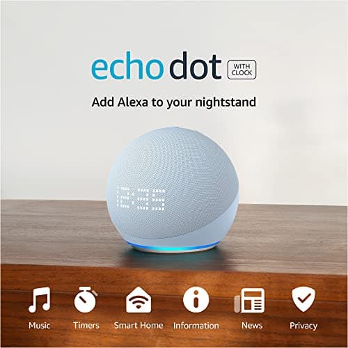 Amazon Echo Dot (5th Gen) with clock | Compact smart speaker with Alexa and enhanced LED display for at-a-glance clock, timers, weather, and more | Cloud Blue 7