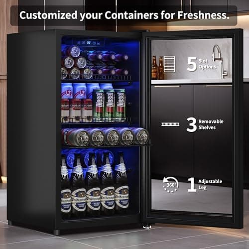 Tehanld Beverage Fridge, 130 Can Mini Fridge With Glass Door, Beverage Cooler Refrigerator, Wine Drink Beer Cooler, Adjustable Shelves & Digital Temperature Display 7