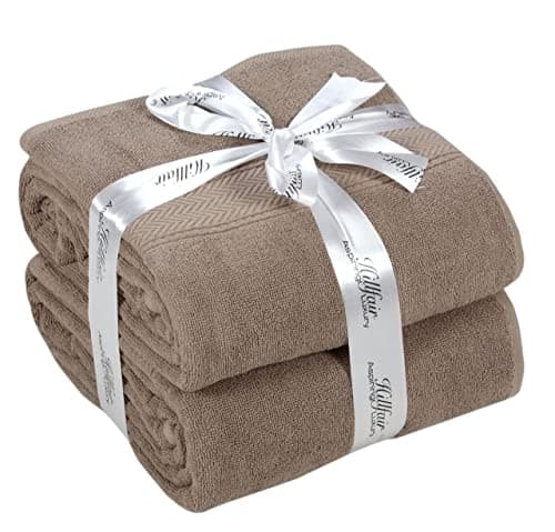 HILLFAIR 600 GSM- 40 x 80 Inches- 100% Cotton 2 Pc XXL Oversized Bath Towel Set- Soft Highly Absorbent Jumbo Bath Sheets Towels Sets- Quick Dry Oversized Bath Towel Sets for Hotel Spa Pool- Stone