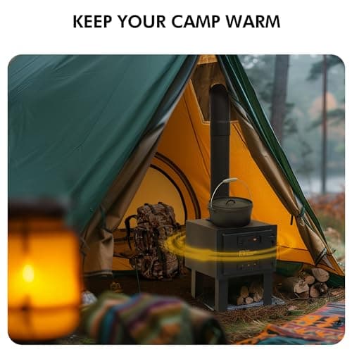 Red Mountain Valley Outdoor Camping Wood Stove, Portable Hot Wood Burning Tent stove with 5-Section Chimney and 2 Dual Rakes, small rv cast iron wood stove, ideal for hunting and camping 9