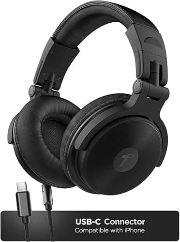 ENCASED USB-C Over Ear Headphones Wired (V200 Pro) Closed Back Studio DJ Monitor Earphones, USB Type-C Connector with Mic, Volume Remote (50mm Neodymium Drivers) 7