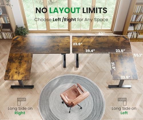 SIAGO L-Shaped Standing Desk - 63 x 55 Inch Adjustable Corner Standing Desk with Charging Station - L Shape Sit Stand Table with Memory Controller, Splice Board for Home Office 5