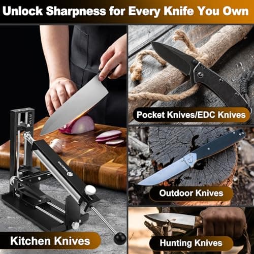 Professional Adjust Knife Sharpener Kit, Aluminium Alloy Precision Fixed Angle Guide Knife Sharpening System with #400, #1000 Diamond Plate, Polishing Oil Stone for Kitchen, Pocket, Hunting Knives 6