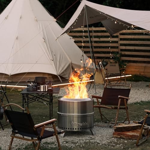 TURBRO 19 Inch Smokeless Fire Pit for Outdoor Wood Burning, Portable 304 Stainless Steel Camping Stove with Stand, Removable Ash Pan, Waterproof Storage Bag, Unique Nested Design, Pluto R19-SS, Silver 5