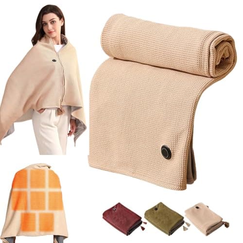 Portable Heated Shawl,Heated Shawl Cordless and Wearable Heating Blanket Battery USB with 3 Heating Levels Valentine Gifts for Her/Wife(Khaki)