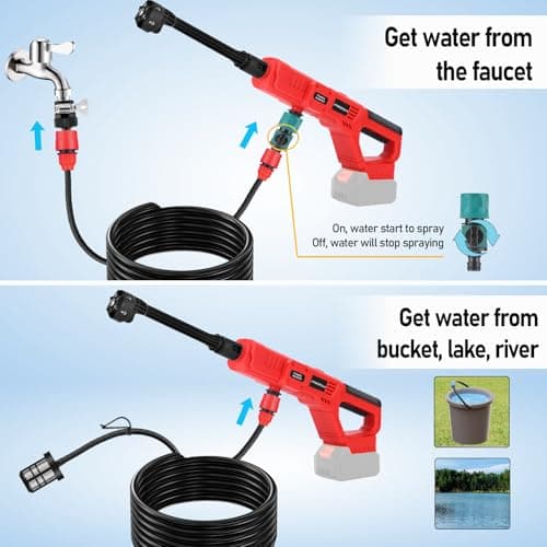 Cordless Pressure Washer for Milwaukee 18V Battery, 700PSI 1.2 GPM Portable Handheld Power Washer with 6-in-1 Nozzle & Foam Cannon, Powerwashers for Car Floor Fence Wall Cleaning (No Battery) 6