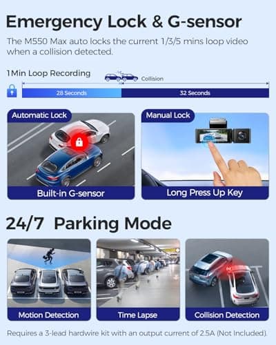 AZDOME M550 Max 4K 3 Channel Dash Cam, Dual STARVIS Sensors, 4K+2.5K+1080P Front and Rear Inside Triple Car Camera, Built-in WiFi GPS, 64GB Card Included, IR Night Vision (M550 Max) 7