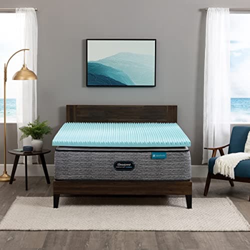 Beautyrest Cool Wave Plus Convoluted Pressure-Relieving Memory Foam Mattress Topper, Twin XL, 3-Inch,Blue