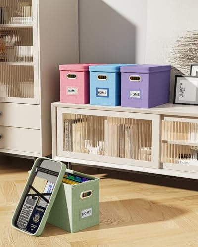 Oterri File Organizer Box with Lid, Hanging Filing File Box with Mesh Pocket, Document Organizer Box for Letter Files, Portable Storage Box(1 PCS, Green) 7