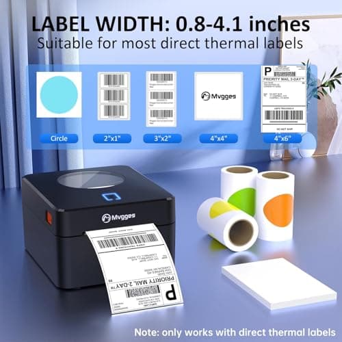 Mvgges Bluetooth Thermal Shipping Label Printer（No WiFi Connection, 4X6 Label Printer for Shipping Packages, Support Windows, Mac, iOS, iPhone, Android 5