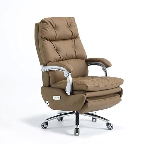 Kinnls Alberto Power Recliner Chair, Electric Fully Reclining Genuine Leather Office Chair with Foot Rest Comfy High-Back Desk Chair Recliner Cowhide Leather (Brown)