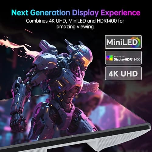KTC 27 Inch 4K MiniLED Gaming Monitor, UHD 3840x2160 Dual Mode (4K 160Hz/FHD 320Hz), HDR 1400, Fast IPS, Type-C 65W, KVM, VESA, Tilt & Swivel & Height Adjustable, White, M27P6 4