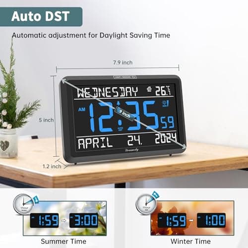 DreamSky Large Digital Clock with Date and Day of Week - Electric Desk Clock for Seniors Elderly, Bedroom Alarm Clock with Battery Backup, Dimmer, USB Port, Auto DST, Temperature, Adjustable Volume 6