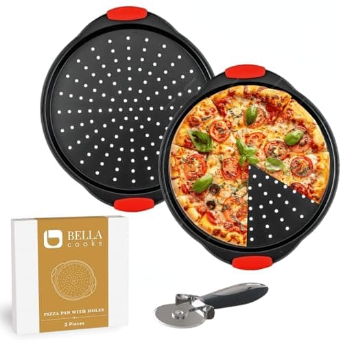 12 Inch Pizza Crisper Pan Set of 2 Non-Stick Perforated Pizza Tray for Crispy Crust, Heat-Resistant Carbon Steel Pizza Baking Pans, Dishwasher Safe Pizza Oven Trays for Even Heating & Air Circulation
