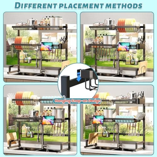 ADBIU Over The Sink Dish Drying Rack (Expandable Height and Length) Snap-On Design 2 Tier Large Dish Rack (27-40L x 12W x 32.5-37H (inches)) 7