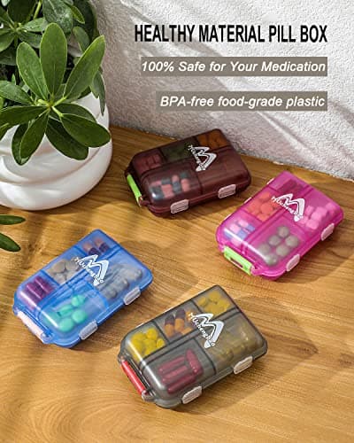 4PS Travel Pill Organizer with 164 Slice Labels，10 Compartments Travel Pill Box Portable Folding Small Pill Case Daily Pill Container Used for Carry Storage Medicine Organizer By M MUchengbao 6