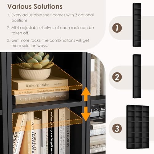 FOTOSOK 8-Tier Media Tower Rack, 11.6 X 9.3 X 70.9 Inches CD DVD Slim Storage Cabinet with Adjustable Shelves, Tall Narrow Bookcase Display Bookshelf for Home Office, Black 7