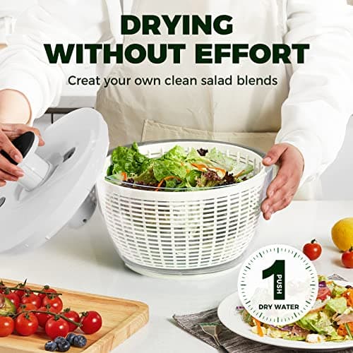 Kitexpert Effective Large Salad Spinner 6.3 Qt,Easy to use pro Pump Spinner with Bowl, One-Handed Pump Dishwasher Safe Multiple Use Spinner-Black 10