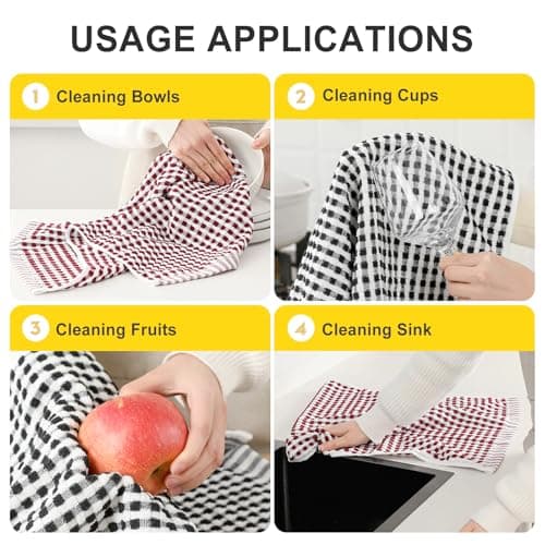SALAS Cotton Dish Towels Cloths for Kitchen Drying Dishes, Lattice Terry Kitchen Towels, Absorbent Cloths with Hanging Loop, 16‘’ x 26‘’, 4 Packs, Wine Red and Black 5
