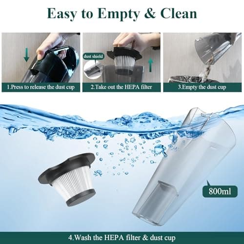 Minthouz Handheld Vacuum Cordless, Strong Suction Car Vacuum Cleaner with LED Light, Long Runtime Hand Vacuum Cordless Rechargeable, Hand Held Vac with Charging Base for Home/Car/Pet/Office 6