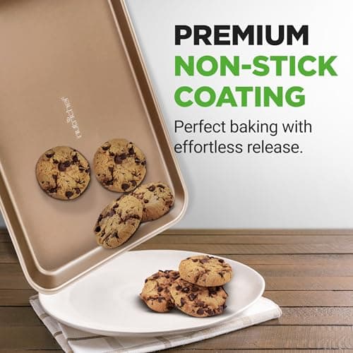 NutriChef 2 Piece Cookie Sheets for Baking, Nonstick Carbon Steel Baking Sheets - Durable, Thick, and Wrap Resistance, Easy to clean, Dishwasher & Oven Safe up to 450F 6