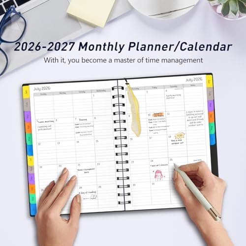 Daily Planner 2026-2027, 18-Month Weekly and Monthly Calendar Planner, January 2026 - June 2027, Planning Agenda Book with Laminated Tabs, Flexible Cover, 100GSM Thick Paper, A5 Size,Black 7