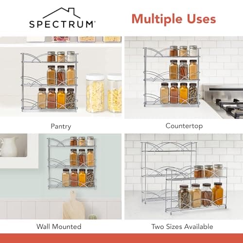 Spectrum 3 Tier Spice Rack Organizer Black Countertop Wire Shelf Spice Rack for Modern Kitchen Pantry Cabinet, Organize Spices with Three Tier Spice Shelf for Kitchen Storage with Wall Mount Option 5