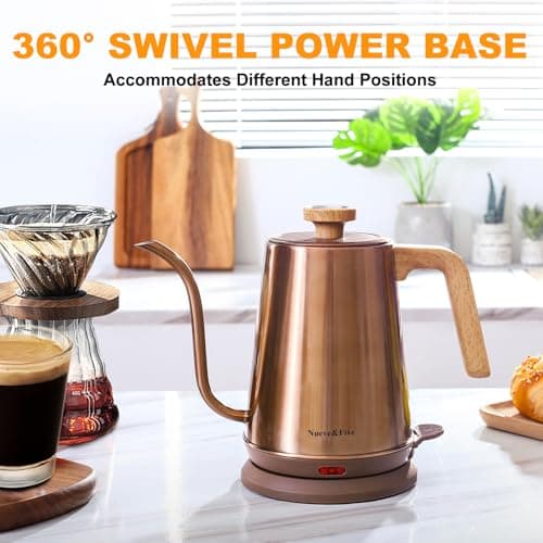 Nueve&Five Gooseneck Electric Kettle with Thermometer, Copper Tea Kettle with Auto Shut-Off,1000W Hot Water Kettle Electric of Stainless Steel,Electric Kettles for,Coffee & Tea 7