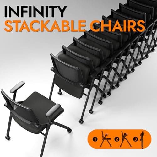 FYLICA Foldable Office Chair with PU Wheels and Smooth Armrest-Ergonomic Mesh Bouncing Back, Stackable Conference Room Chair, Office Guest & Reception & Meeting Chair (Black) 10