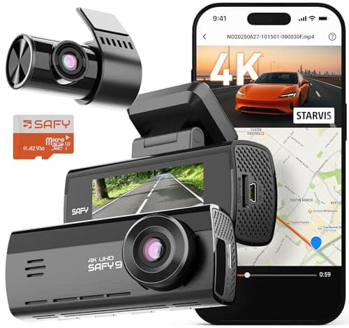 BlackVue SAFY9 2CH 64GB Dashcam - 4K+1080P Dash Cam Front and Rear, HDR Front, AI Night Vision, SD Card Included, Wi-Fi, GPS, 24-Hour Parking Guard, LCD Display